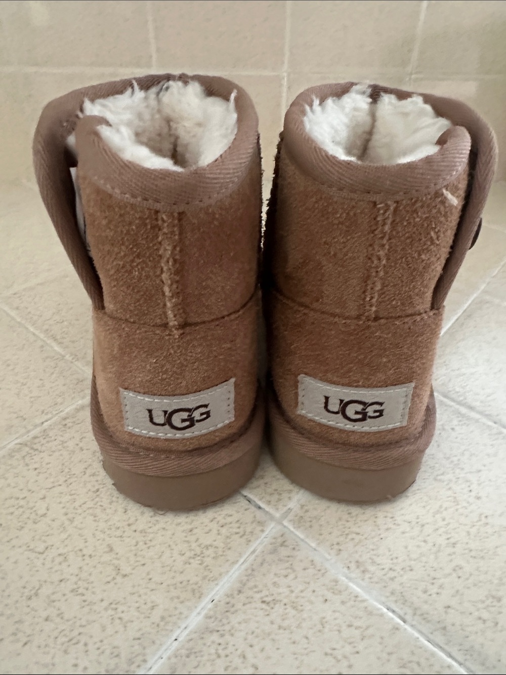 Kids size 11. UGG Mini Boots in Chestnut Brown with Shearling